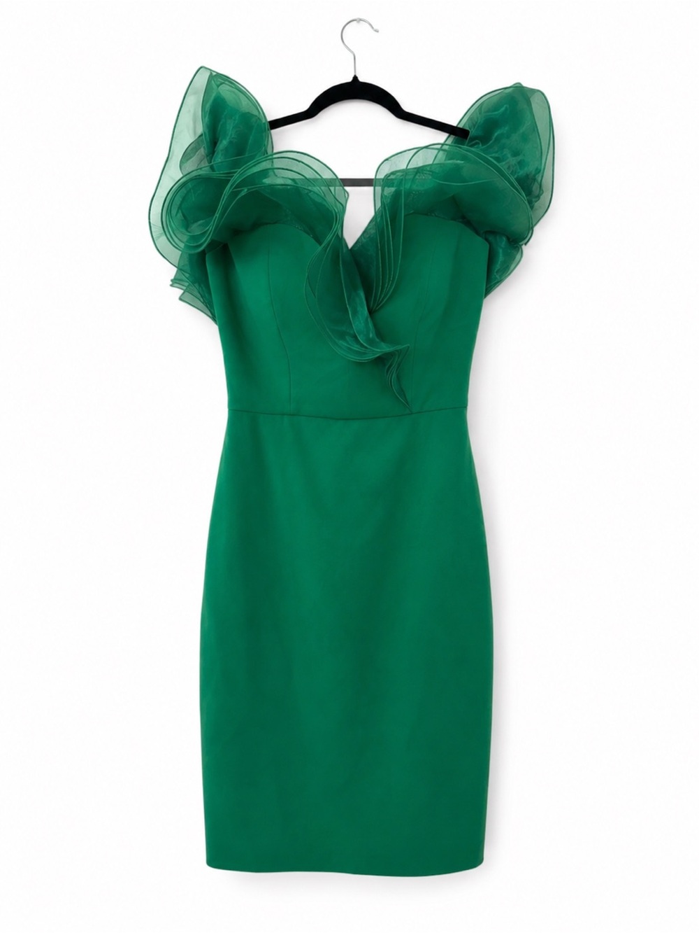 One-Shoulder Emerald Cocktail Dress with Sculpted Ruffle